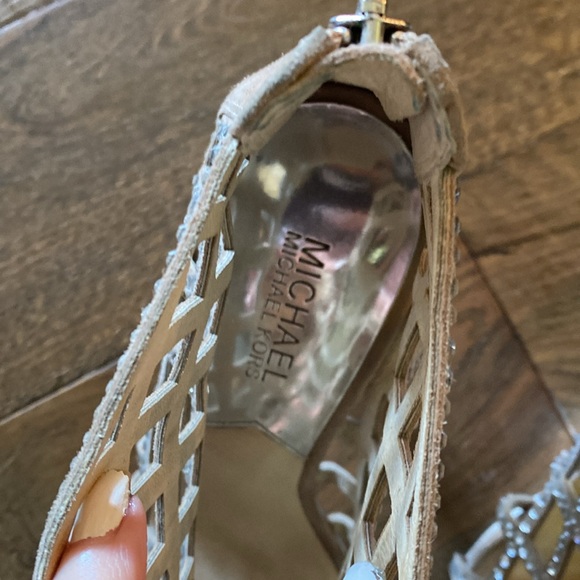 Michael Kors tan suede leather with crystals, zip up heels - Picture 3 of 5